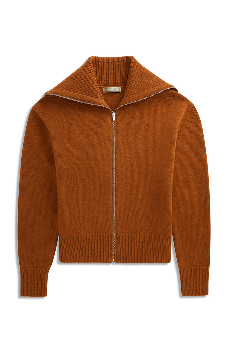 Soft Mohair knit zip-up - Brown