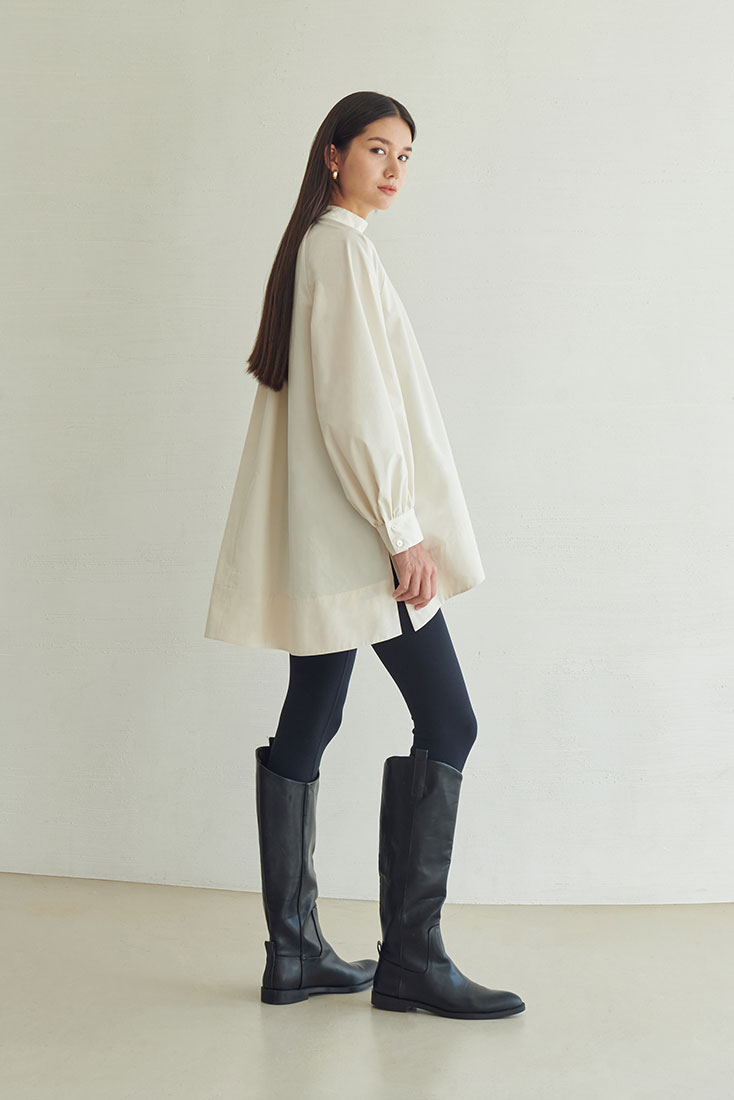 High neck unbalanced blouse dress - Ivory