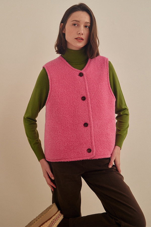 Reversible Alpaca Button Vest - Pink + Brown