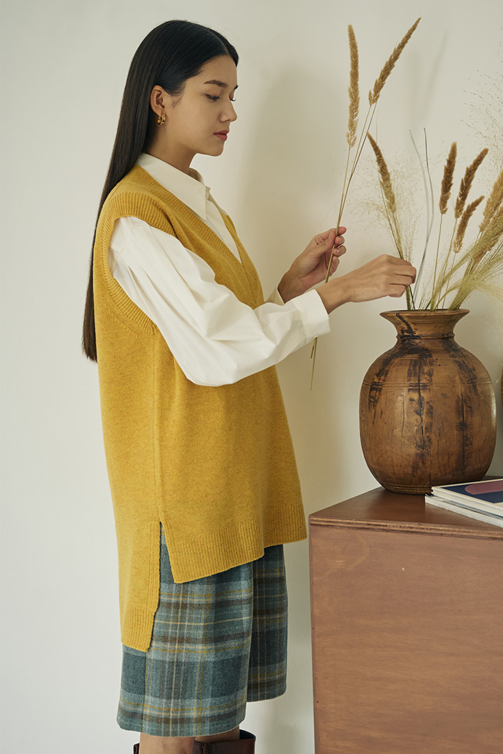 Unbalanced Wool Vest - Yellow