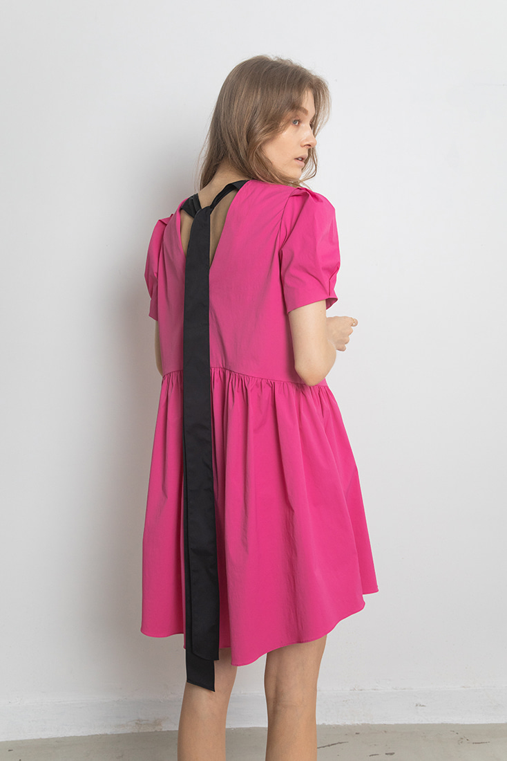 Back Ribbon Dress - Pink