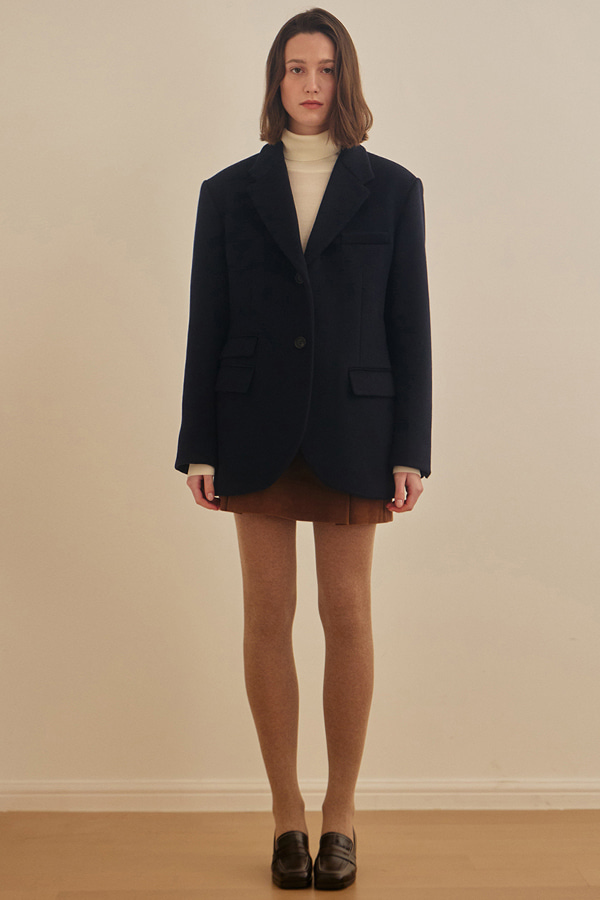 Tailored Wool Cashmere Half coat - Navy